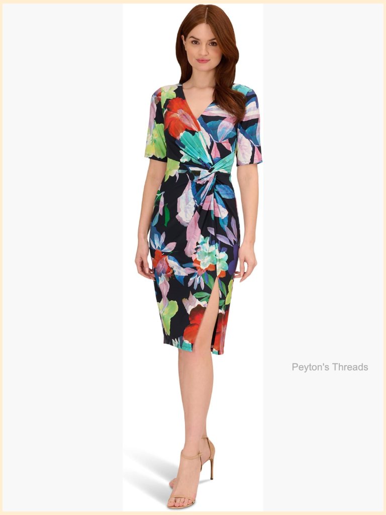 Printed Stretch Crepe Chiffon Short Sleeve Side Wrap Dress